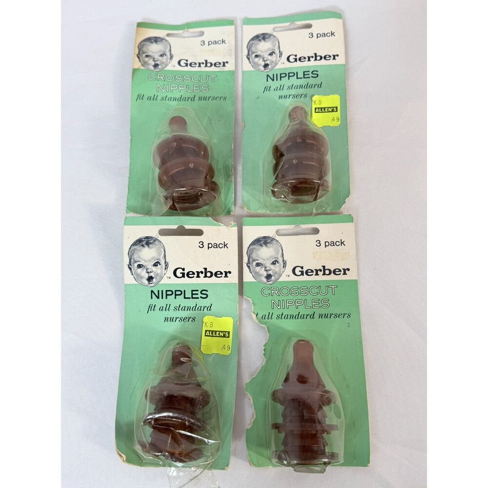 NOS Lot of 4 Gerber Crosscut Standard Nipples Bottle Model 6149 6150 Rubber